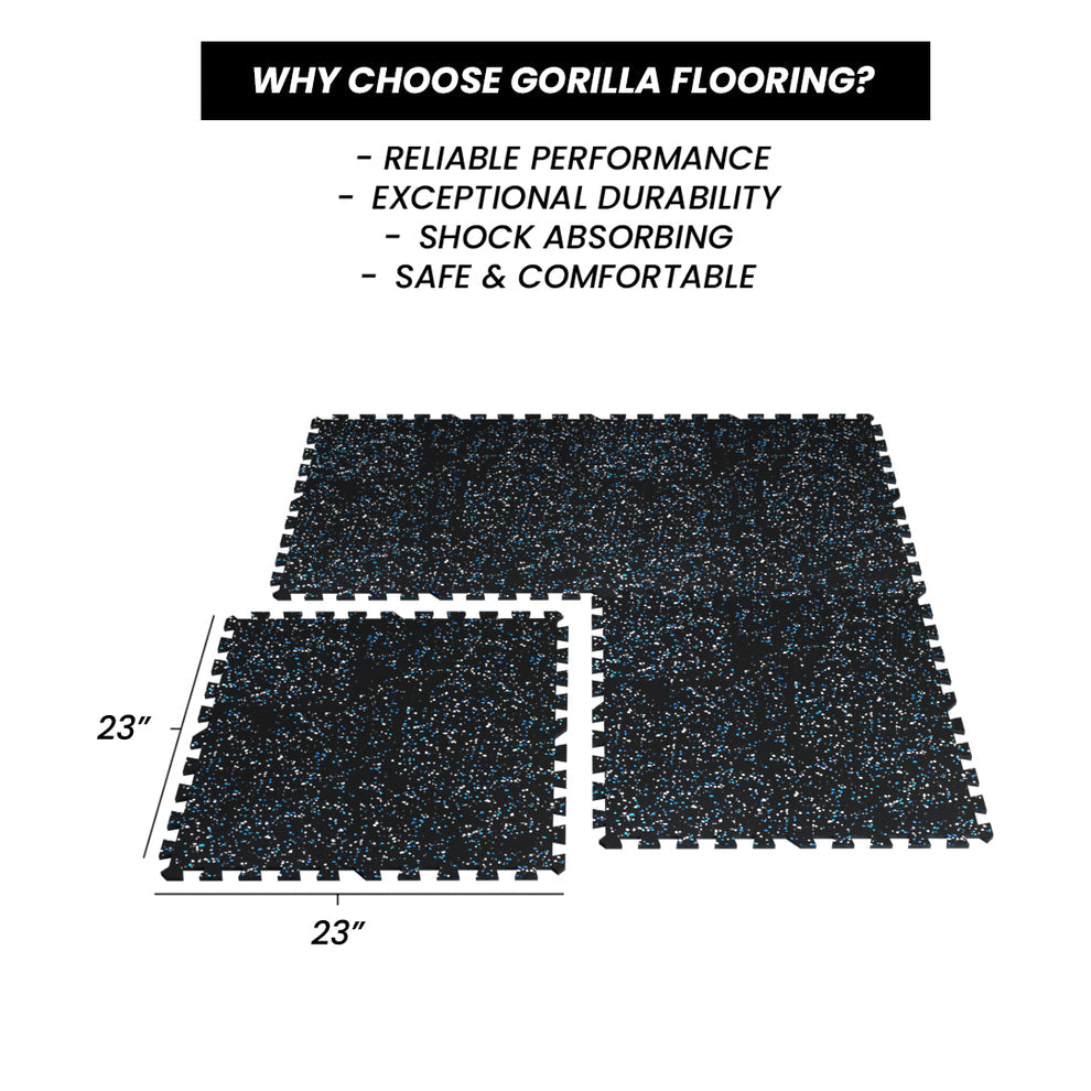 GORILLA 2X2 8MM TILE INTERLOCK BLACK-BLUEJAY 10% - Final Stock G&G Fitness Equipment Variant(s) - Color FlooringSpecs_bluejay