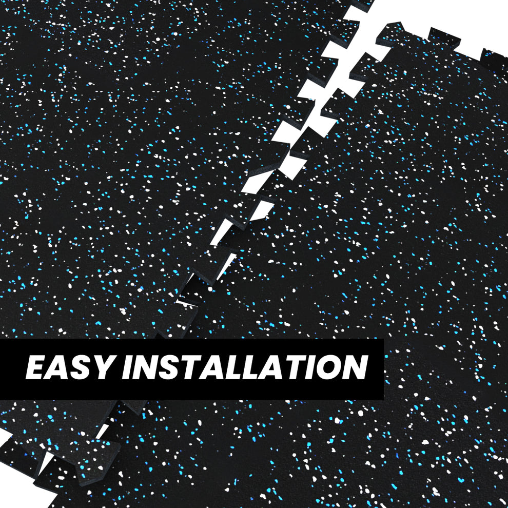 GORILLA 2X2 8MM TILE INTERLOCK BLACK-BLUEJAY 10% - Final Stock G&G Fitness Equipment Variant(s) - Color GFS_0006_EASYINSTALLATIONBLUEJAY
